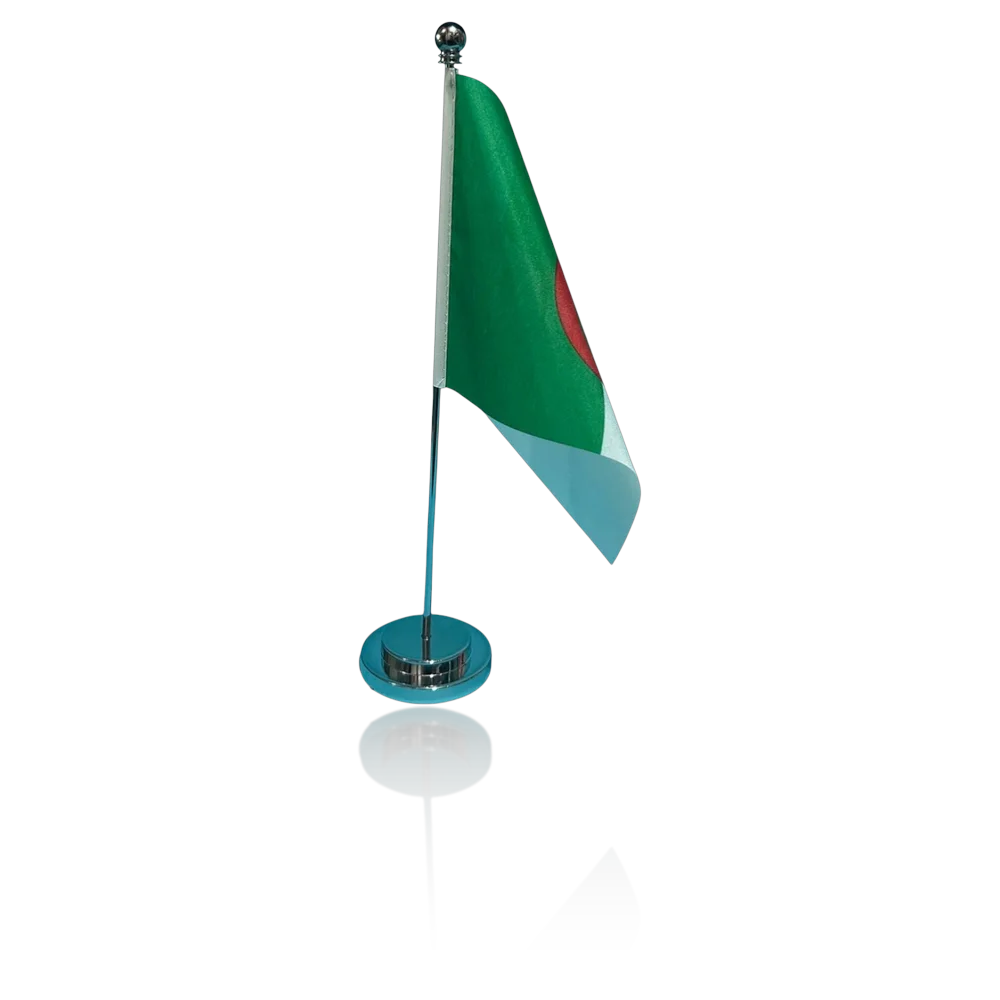 Drapeau de bureau Algerie 14x21cm sur socle chrome - Drapeau algerien de table