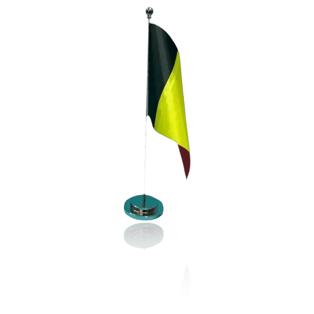 Drapeau de bureau Belgique 14x21cm sur socle chrome - Drapeau belge de table