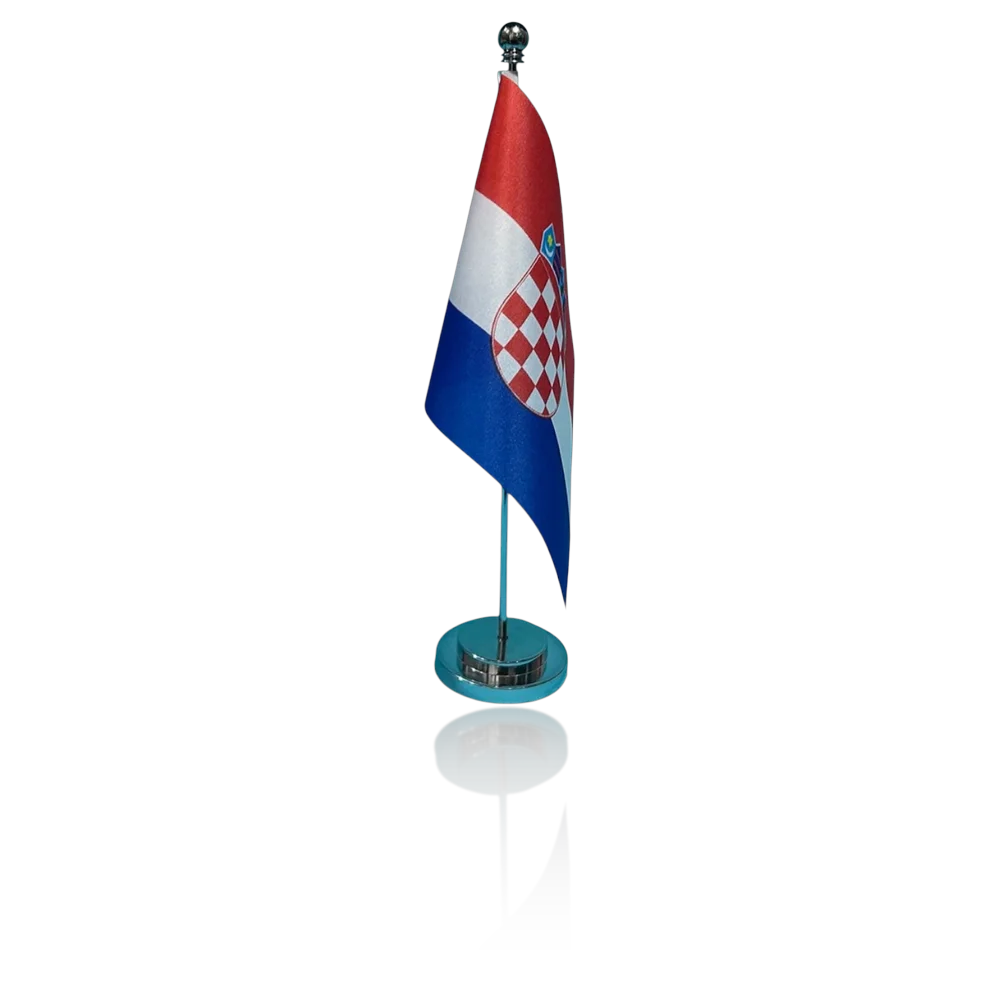 Drapeau de bureau Croatie 14x21cm sur socle chrome - Drapeau croate de table