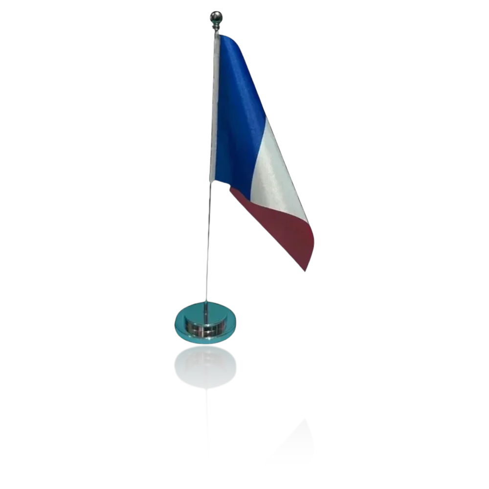 Drapeau de bureau France 14x21cm sur socle chrome - Drapeau francais de table
