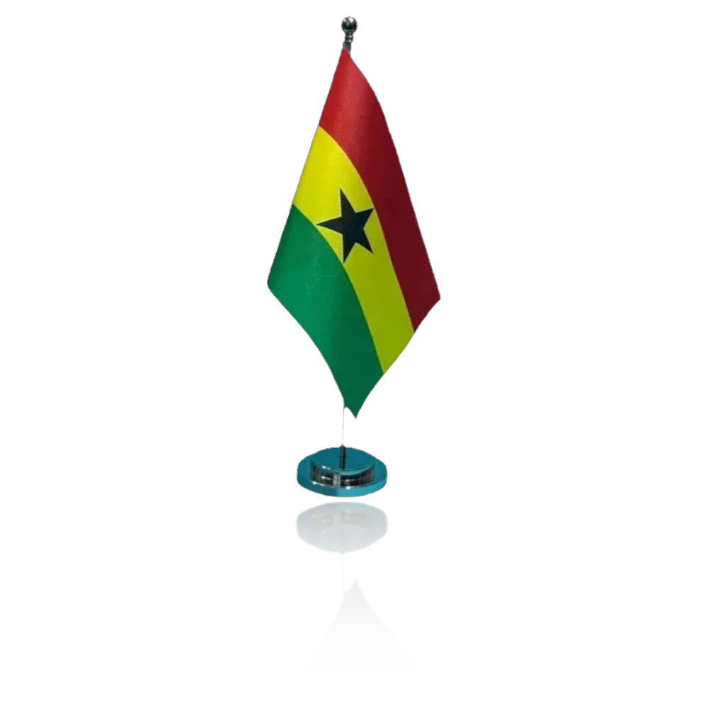 Drapeau de bureau Ghana 14x21cm sur socle chrome - Drapeau ghaneen de table