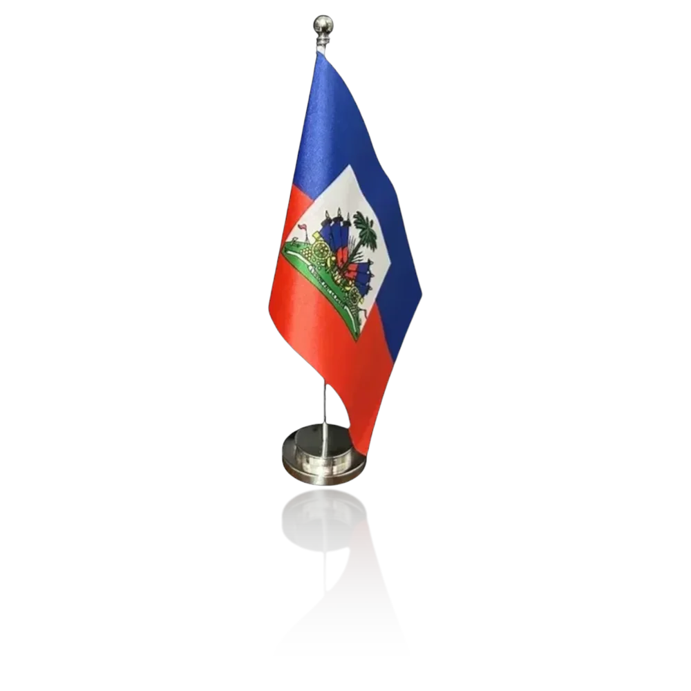 Drapeau de bureau Haiti 14x21cm sur socle chrome - Drapeau haitien de table