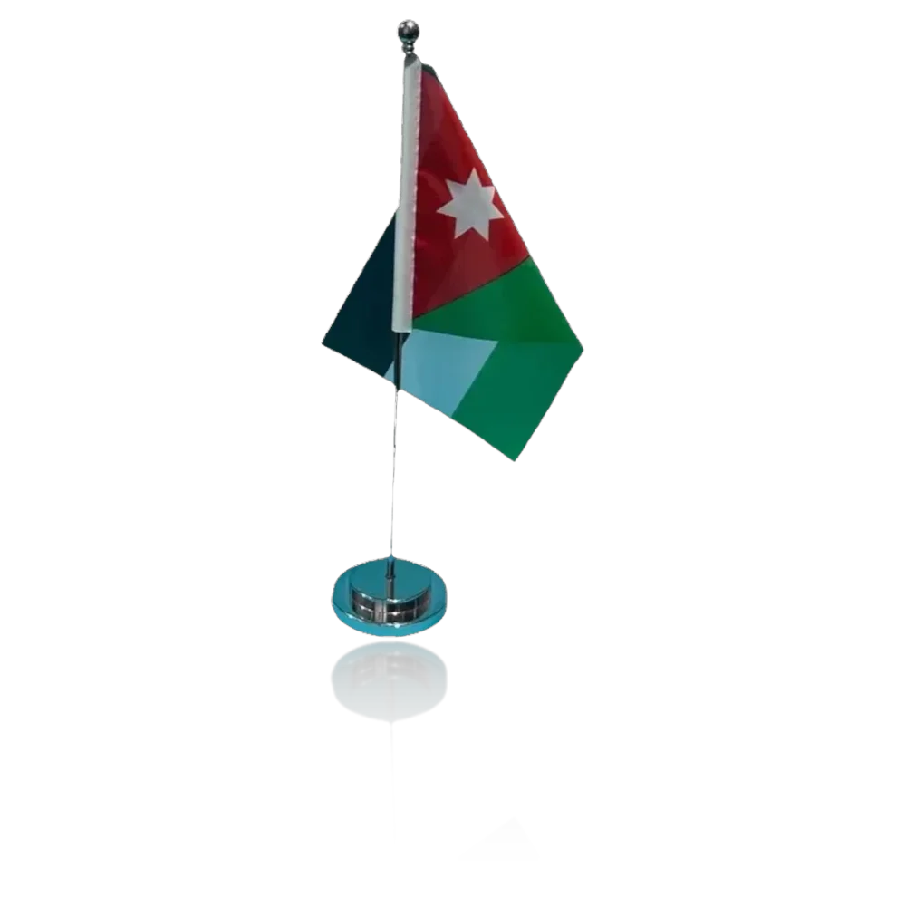 Drapeau de bureau Jordanie 14x21cm sur socle chrome - Drapeau jordanien de table