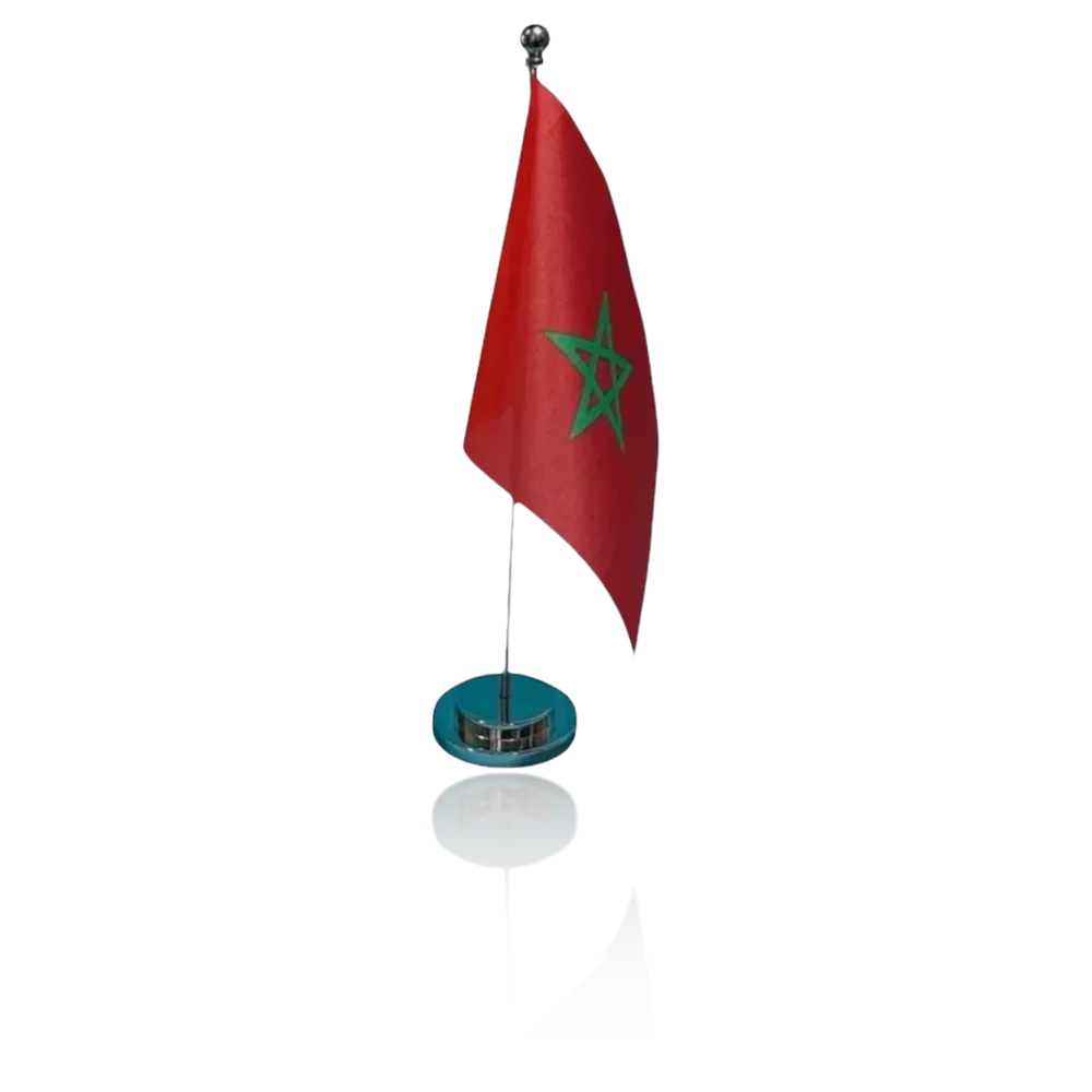 Drapeau de bureau Maroc 14x21cm sur socle chrome - Drapeau marocain de table