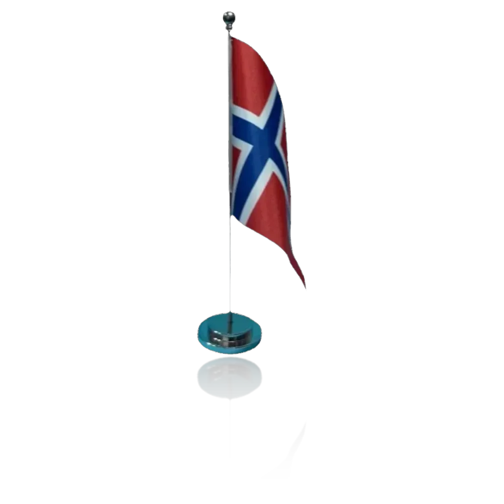 Drapeau de bureau Norvege 14x21cm sur socle chrome - Drapeau norvegien de table