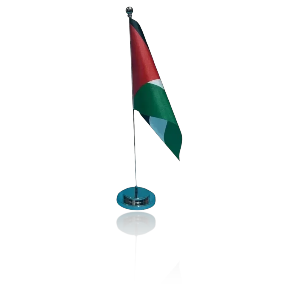 Drapeau de bureau Palestine 14x21cm sur socle chrome - Drapeau palestinien de table