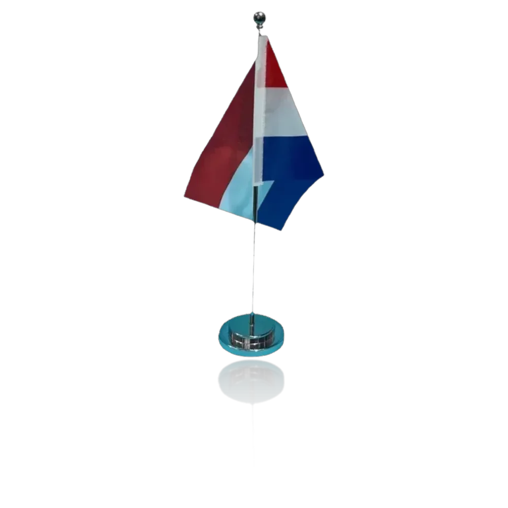 Drapeau de bureau Pays-Bas 14x21cm sur socle chrome - Drapeau neerlandais de table