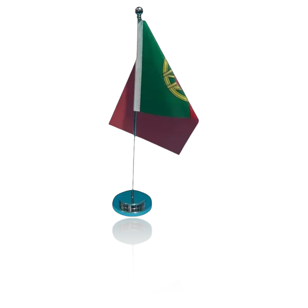 Drapeau de bureau Portugal 14x21cm sur socle chrome - Drapeau portugais de table