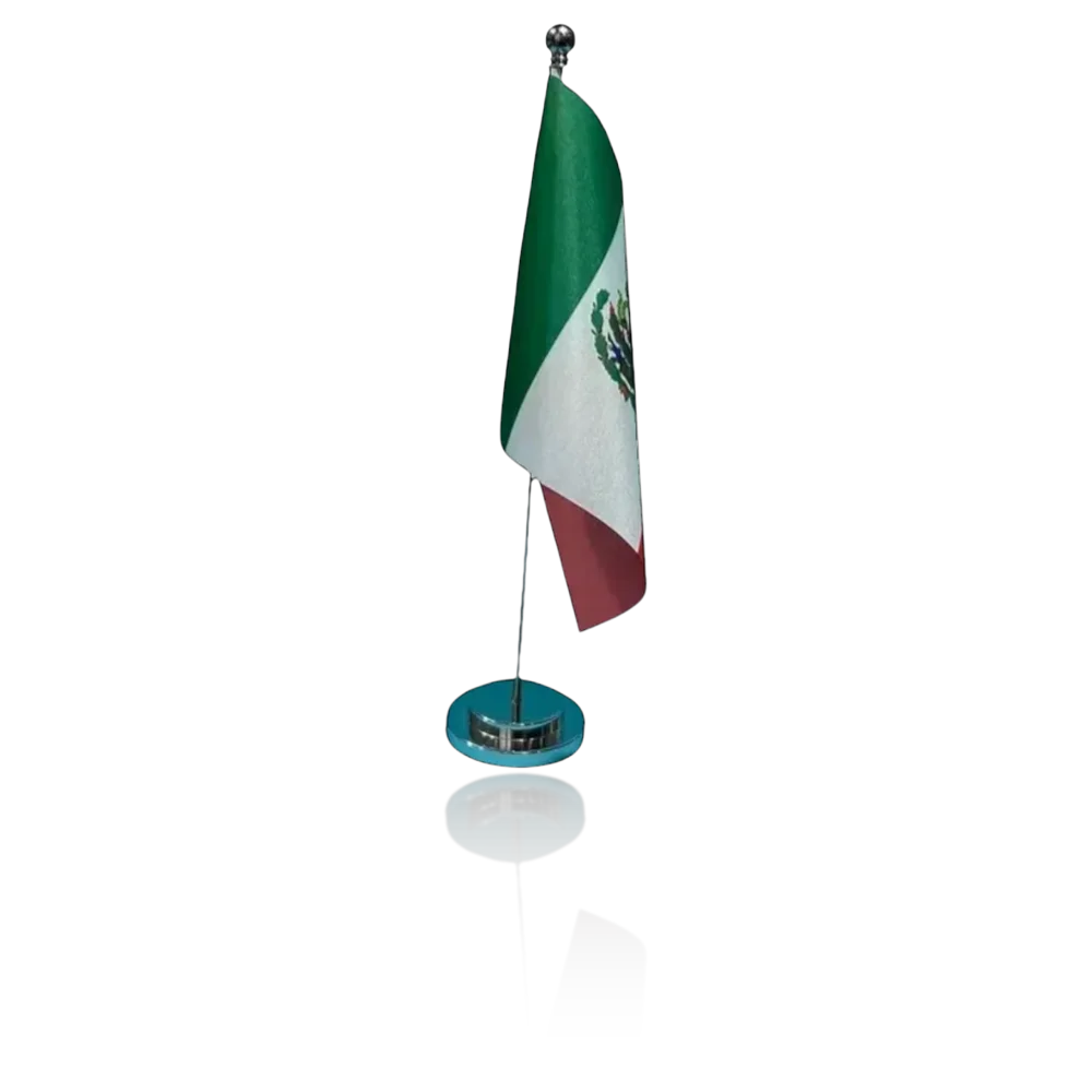 Drapeau de bureau Mexique 14x21cm sur socle chrome - Drapeau mexicain de table