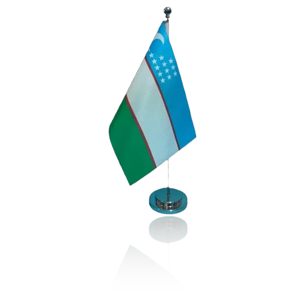 Drapeau de bureau Ouzbekistan 14x21cm sur socle chrome - Drapeau ouzbek de table