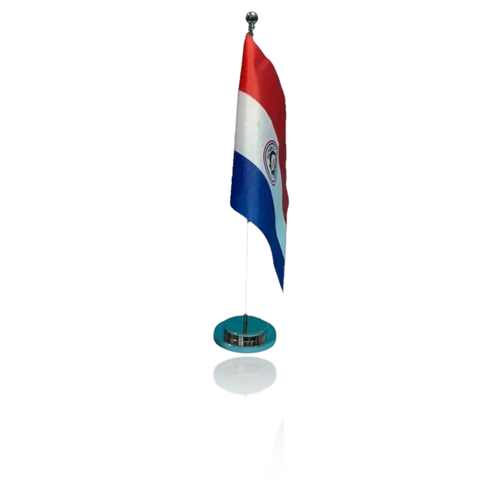 Drapeau de bureau Paraguay 14x21cm sur socle chrome - Drapeau paraguayen de table