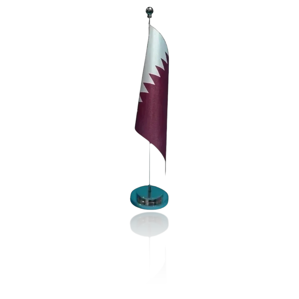 Drapeau de bureau Qatar 14x21cm sur socle chrome - Drapeau qatarien de table