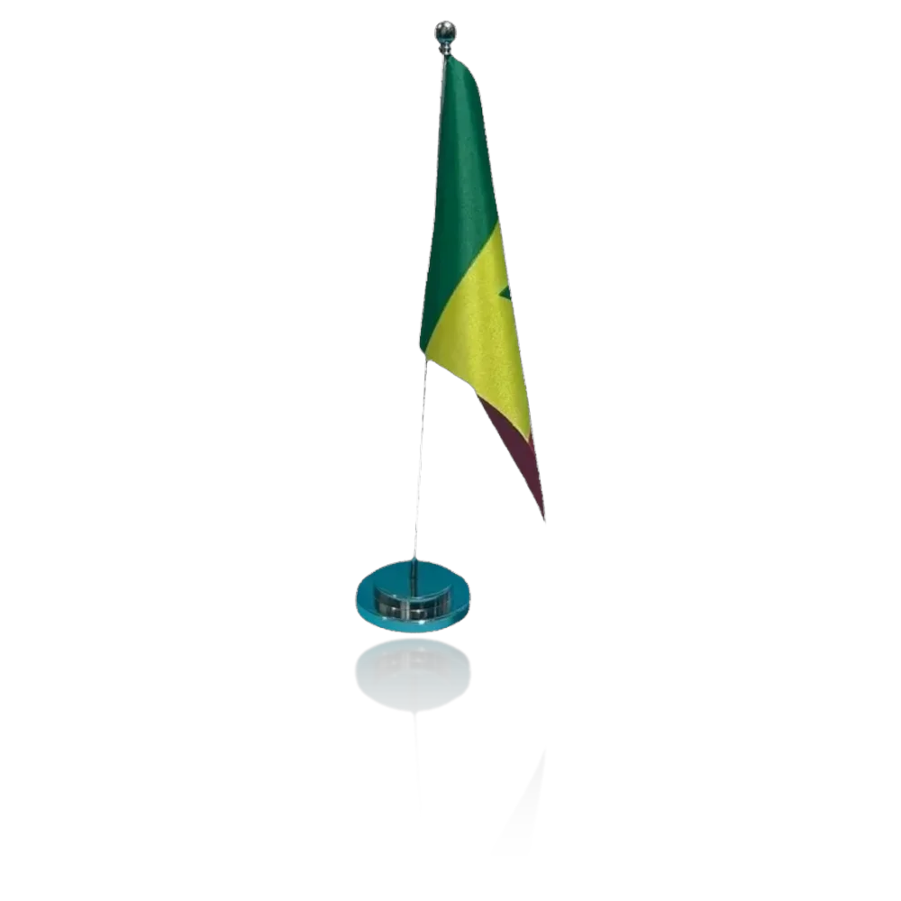 Drapeau de bureau Senegal 14x21cm sur socle chrome - Drapeau senegalais de table