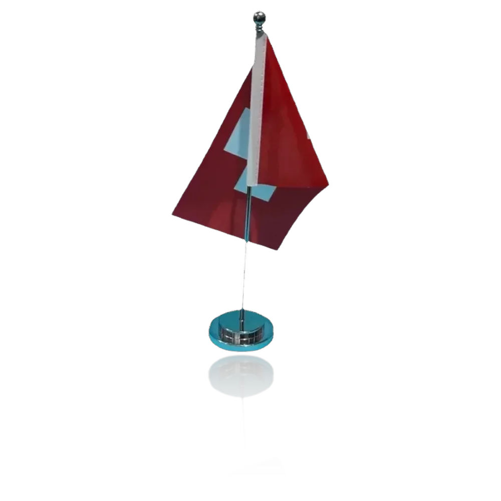 Drapeau de bureau Suisse 14x21cm sur socle chrome - Drapeau suisse de table
