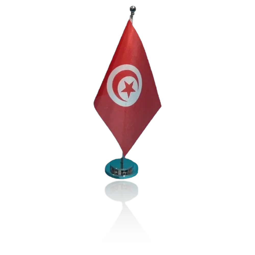 Drapeau de bureau Tunisie 14x21cm sur socle chrome - Drapeau tunisien de table