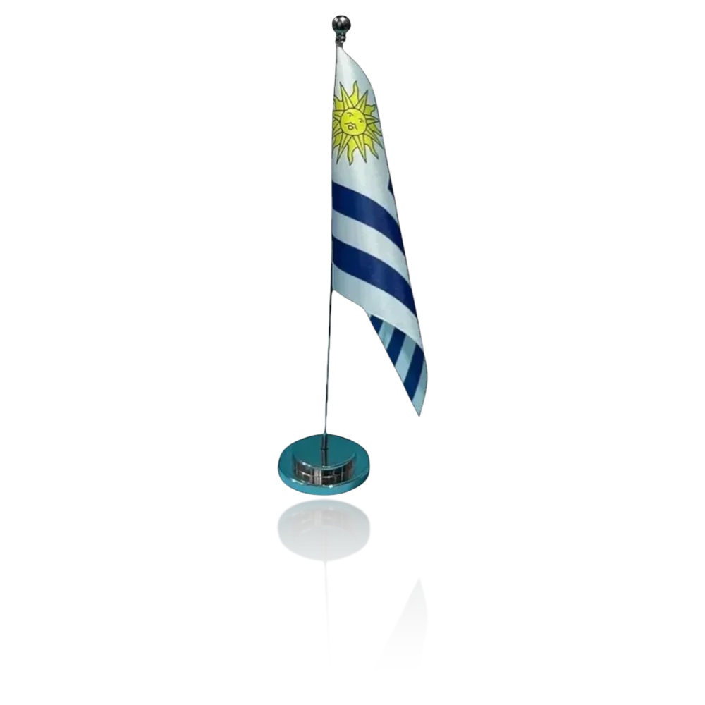 Drapeau de bureau Uruguay 14x21cm sur socle chrome - Drapeau uruguayen de table